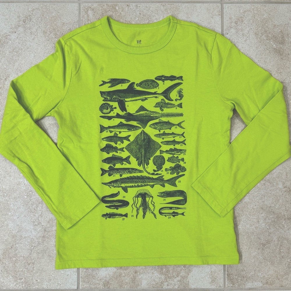 GapKids Fish Graphic Tee
Size: Large 
Color: Greenish Yellow